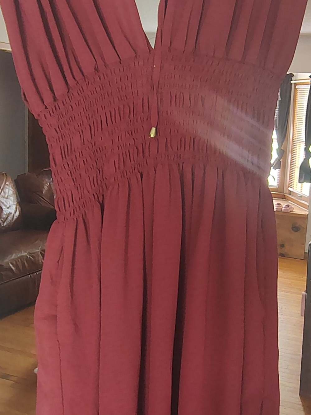 Women's Smocked Waist Maroon Maxi Dress